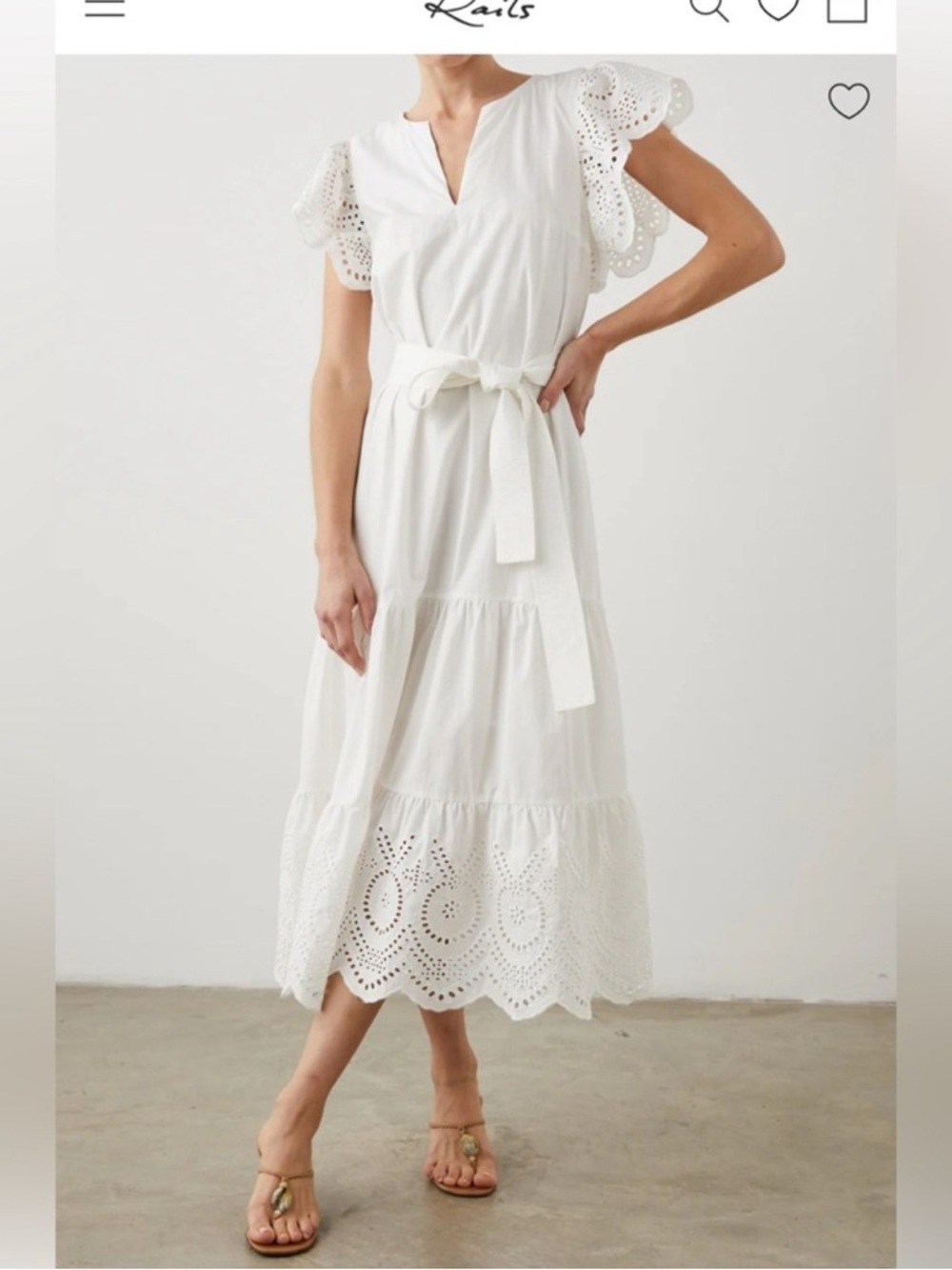 Rails White Eyelet Tiered Midi Dress with Waist Tie - Picture 3 of 3